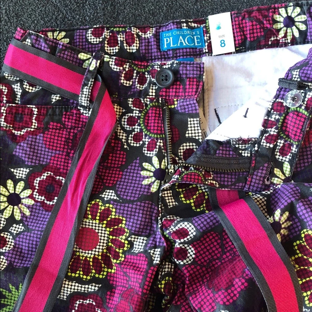 The Children's Place Girls 100% Cotton Floral Shorts Adjustable Waist Size 8